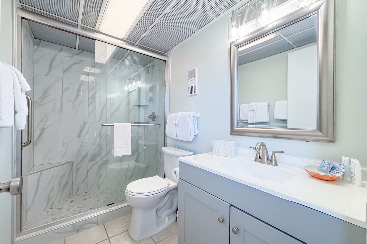 Enjoy the convenience of this completely updated walk in shower bathroom.