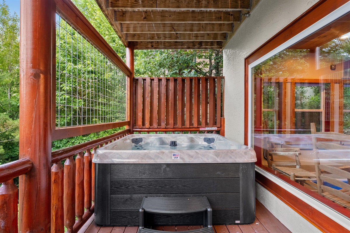 Warm up in our brand new 7 person hot tub! (Drained and sanitized after every guest)