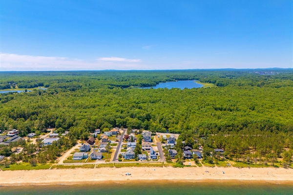 Soar high over Saco, ME, with aerial shots that highlight the area's natural beauty.