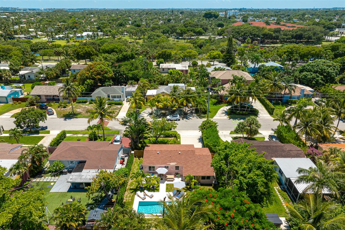 Aerial views of this SoSo West Palm Beach gem, nestled in a safe, family-friendly neighborhood just minutes from top beaches, dining, and amenities.