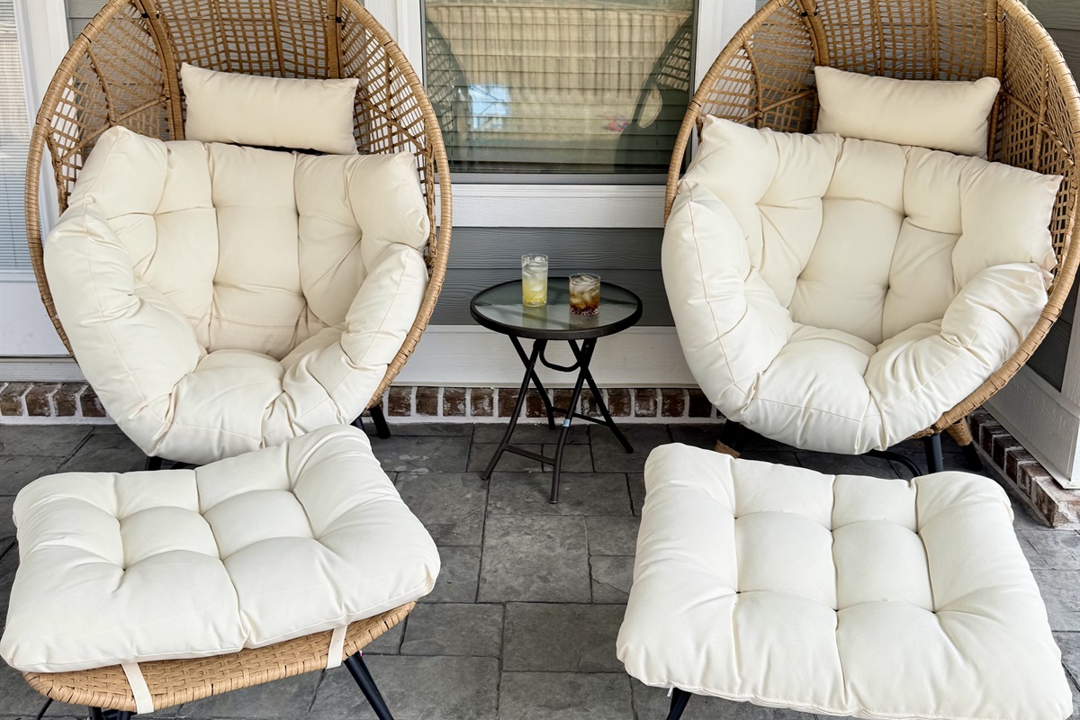 Unwind in style-sip, relax, in our cozy egg chairs with your favorite drink in hand