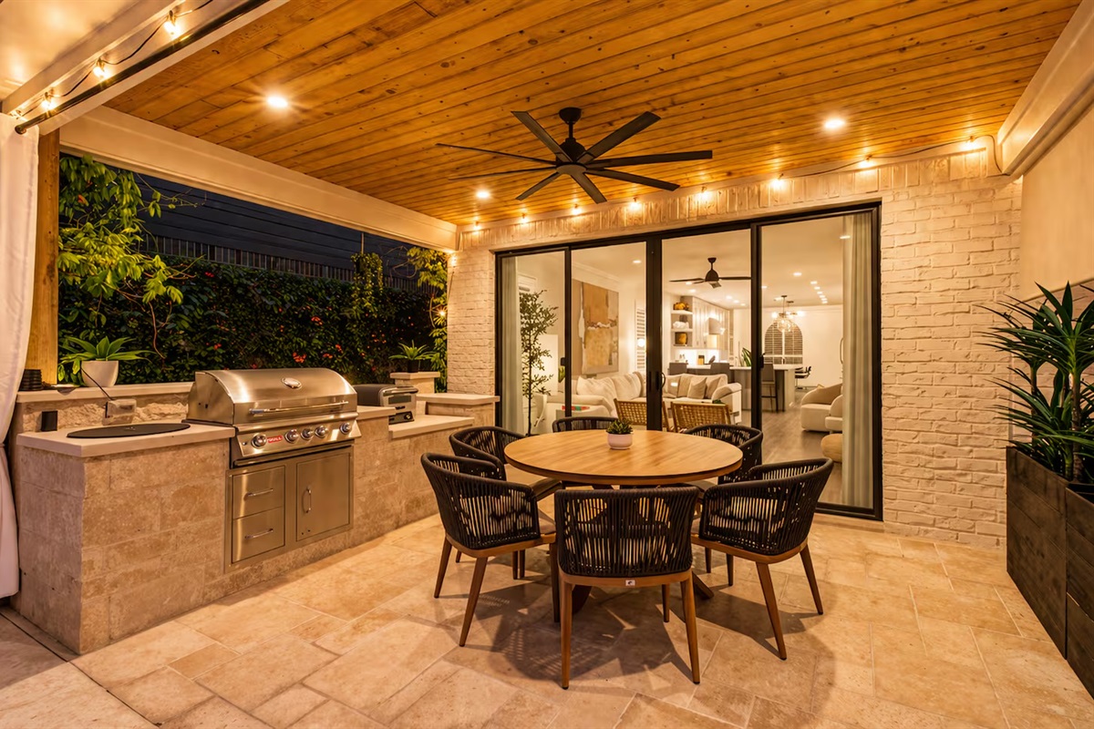Al fresco dining under warm ambient lighting