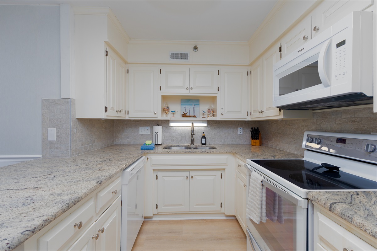 An efficient kitchen with ample space and storage