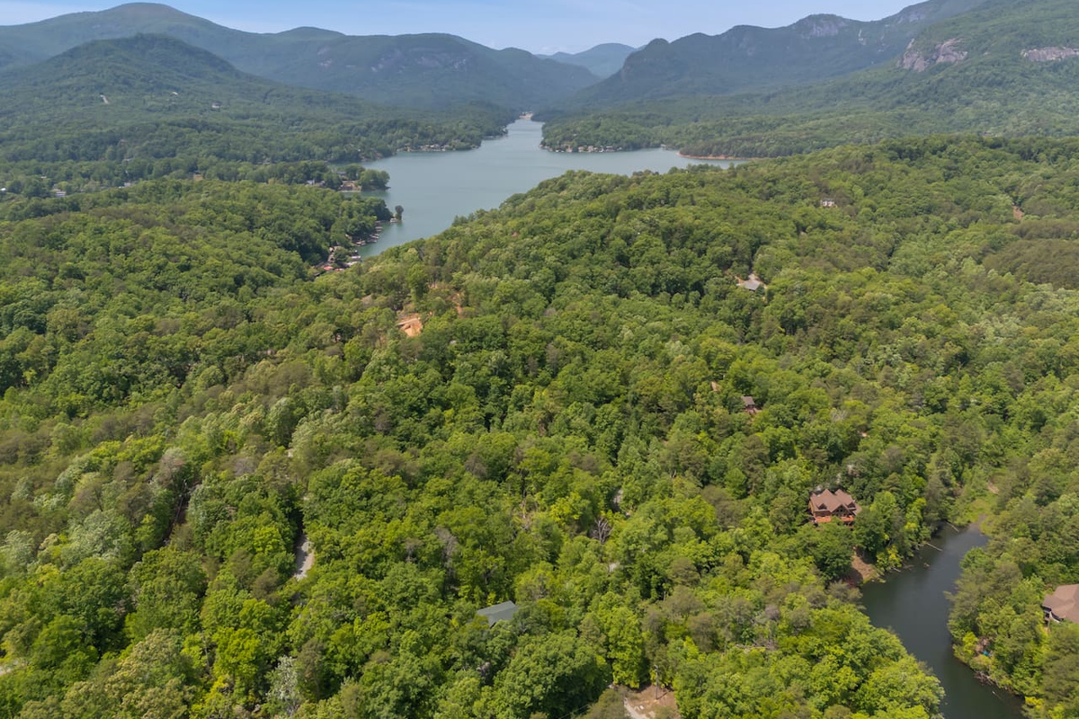 Upper drone view of the cabin. 