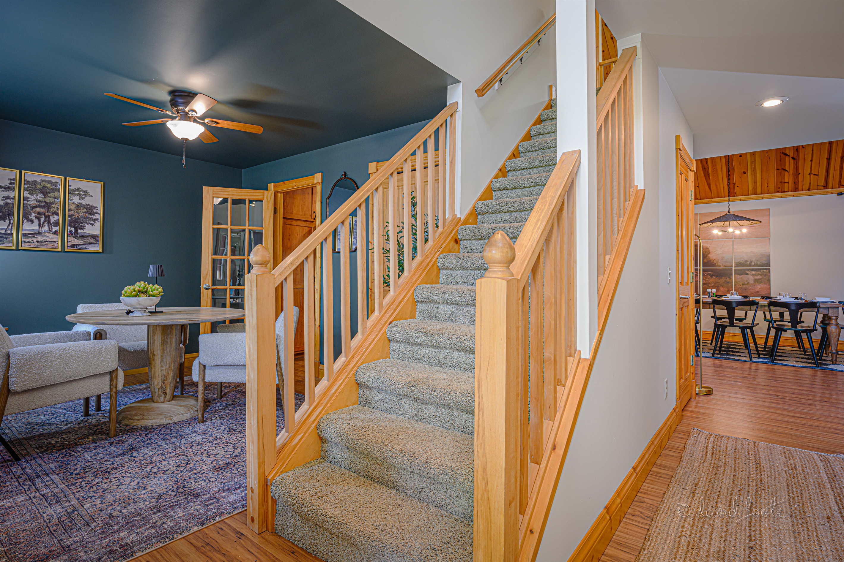 Two bedrooms with a shared full bathroom upstairs