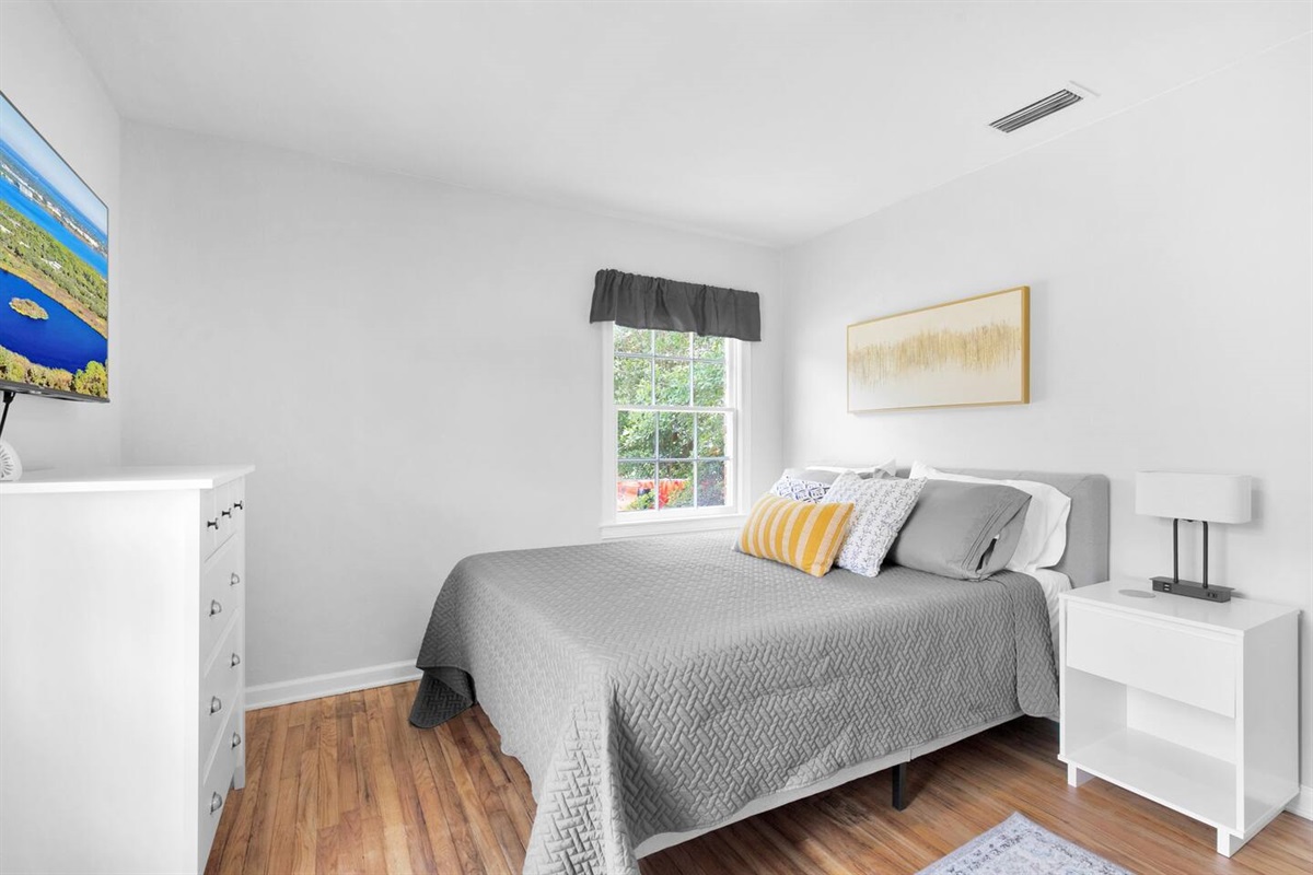 The bedroom windows have room darkening pull down shades for privacy and even a daytime nap.