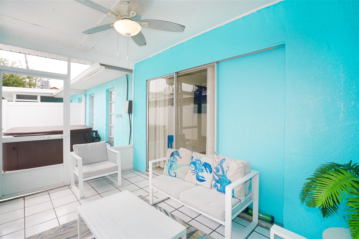 Each unit offers a screened patio and hot tub.