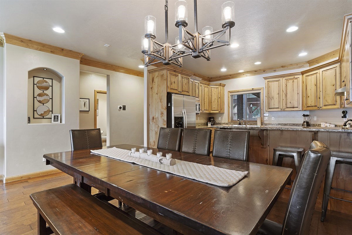Large dining table perfect for family meals and entertaining.
