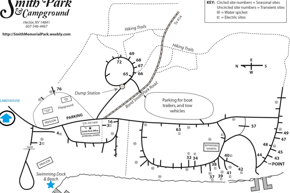 We have edited the park map with "Lakehouse" to mark the driveway entrance to our property.  Our home is about a ~5-10min walk to the beach @ Smith Park.  We are the only private home located on Park Avenue.