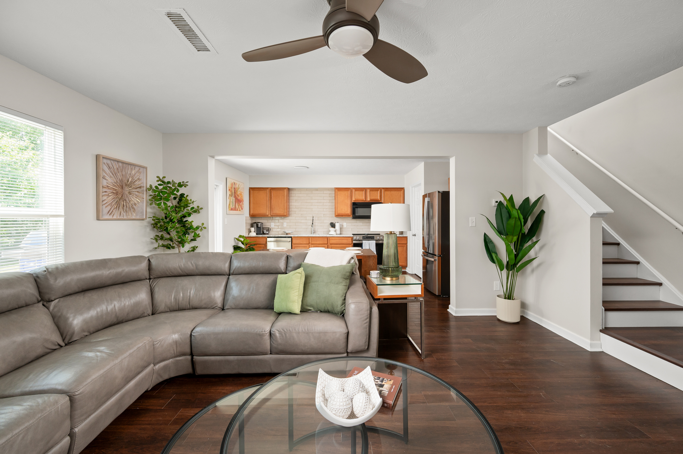 Recently renovated with beautiful hardwood flooring throughout, the family room offers a clean, modern space to relax, gather, and make yourself at home.