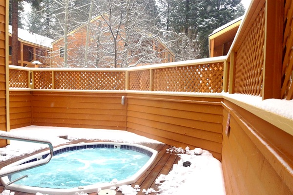 Soak under the stars in the outdoor jacuzzi or indulge in the spa 
after a day of exploring the beauty of Tahoe.
