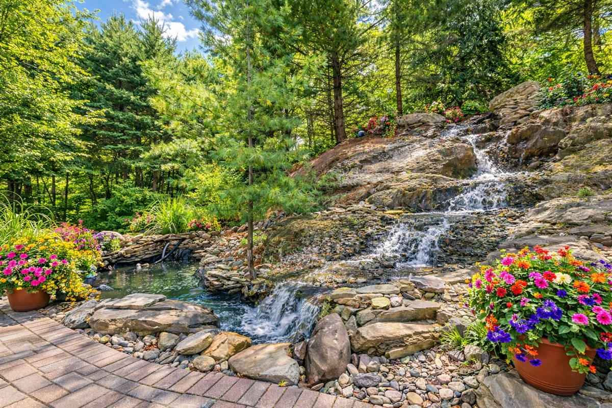 Beautiful waterfall by the pool