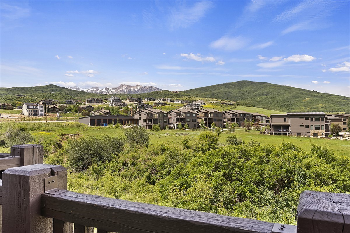 View from the deck overlooking the valley and surrounding mountains.