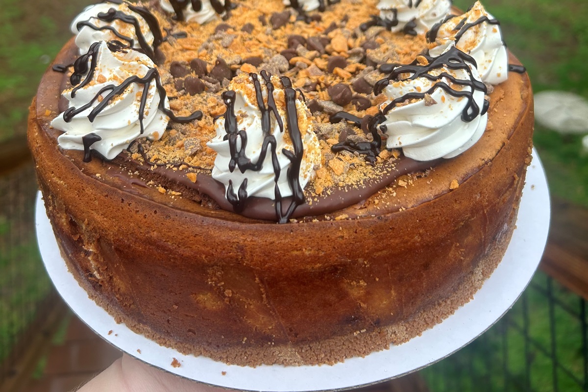 Large Butterfinger Blast Cheesecake $90 by Request.