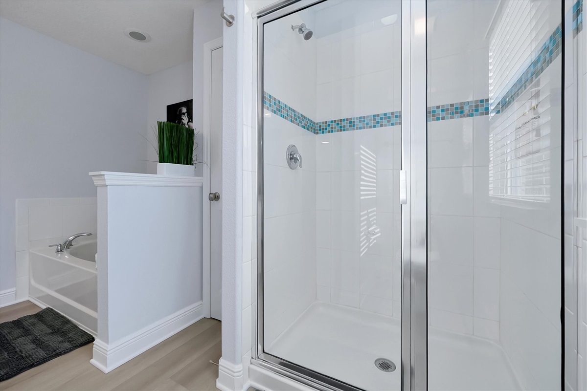 The Star Wars bathroom has a standup shower and a soak tub.