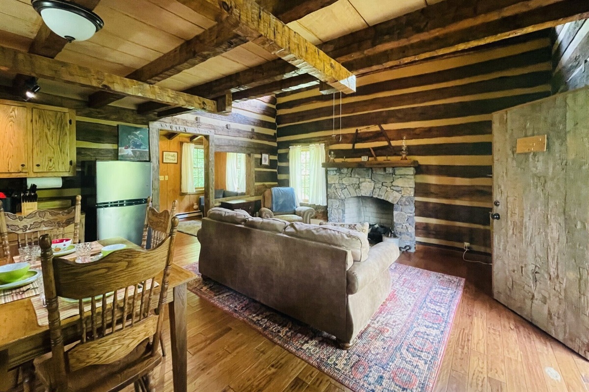 Timbers stretch the length of the ceiling