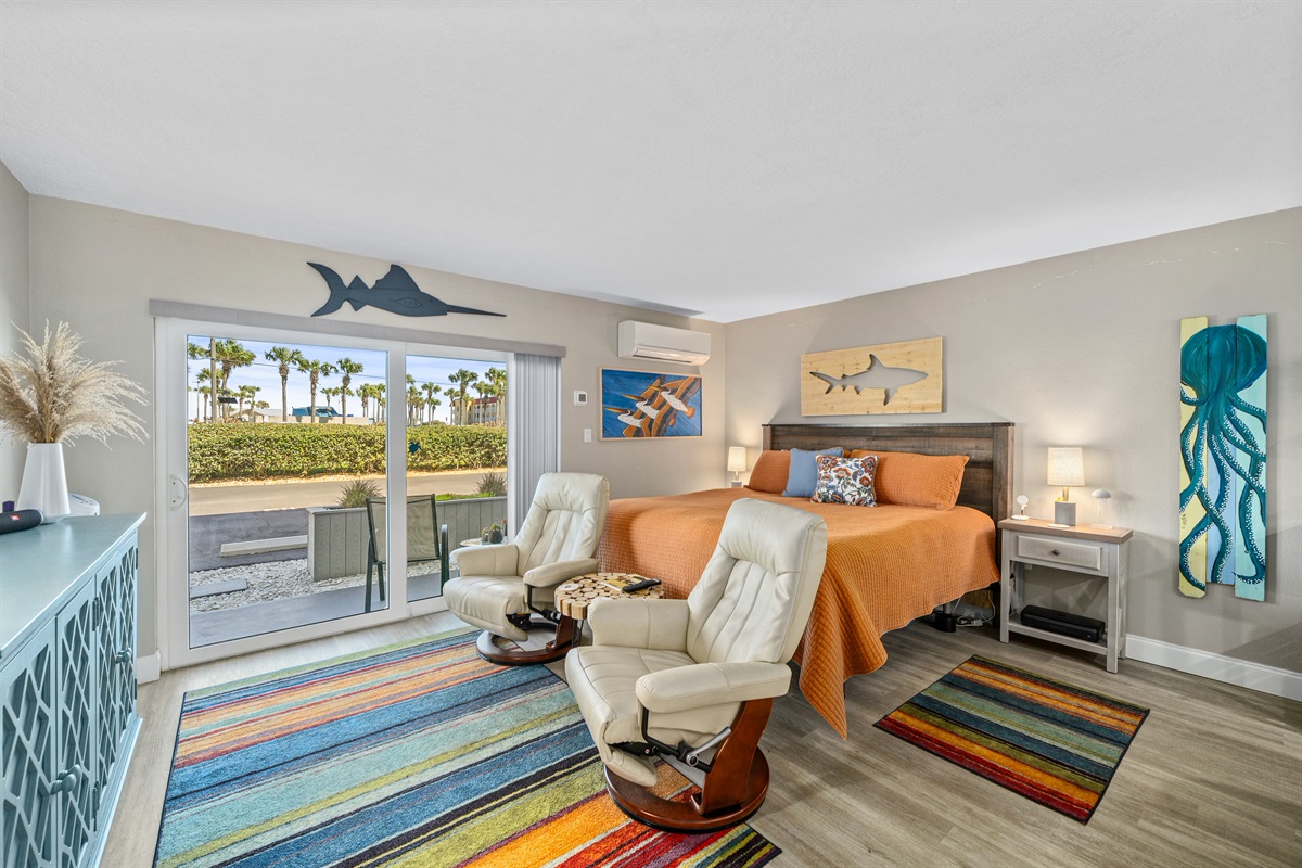 King Bed and Living Room Area