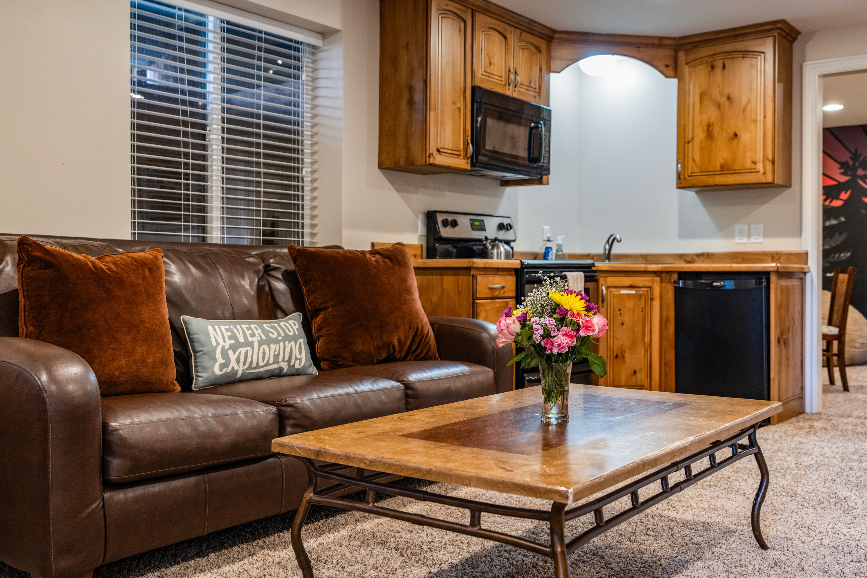 the basement living area is perfect for a quieter get away or board game when you want to gather somewhere different than the upstairs area