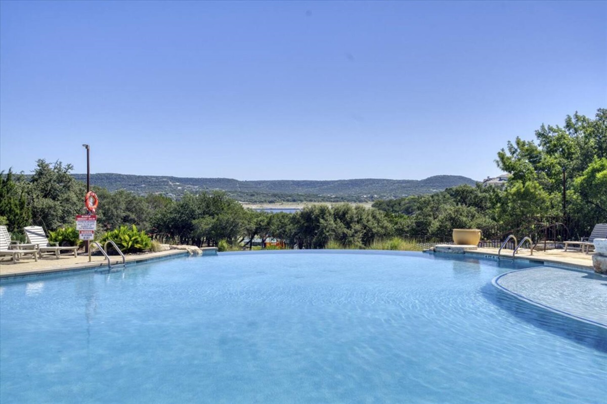 infinity pool with lake view