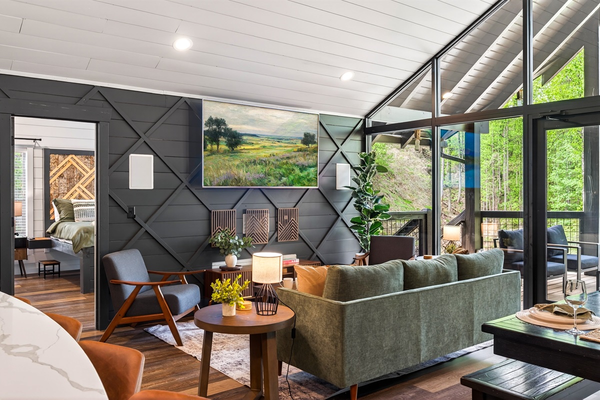 Large screen TV with Dolby Digital Surround Sound.