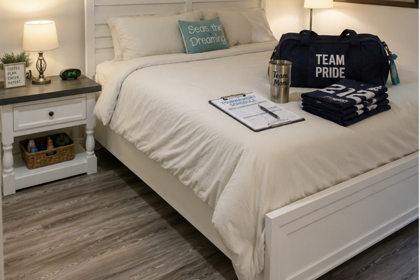 Another inviting bedroom dressed in cozy linens and warm tones — a comfortable, private space to unwind and recharge. ⭐
