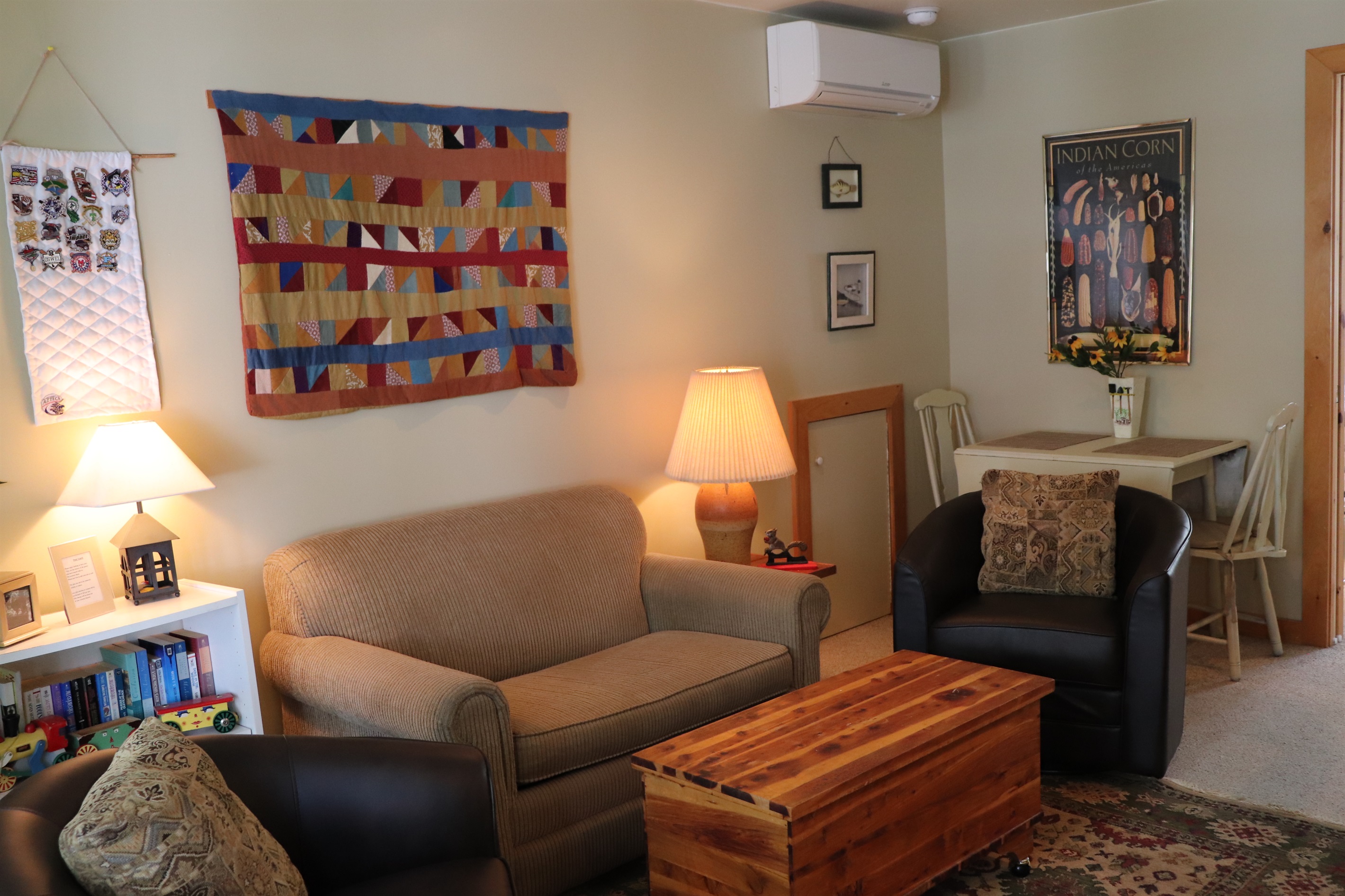 Living room area with AC.