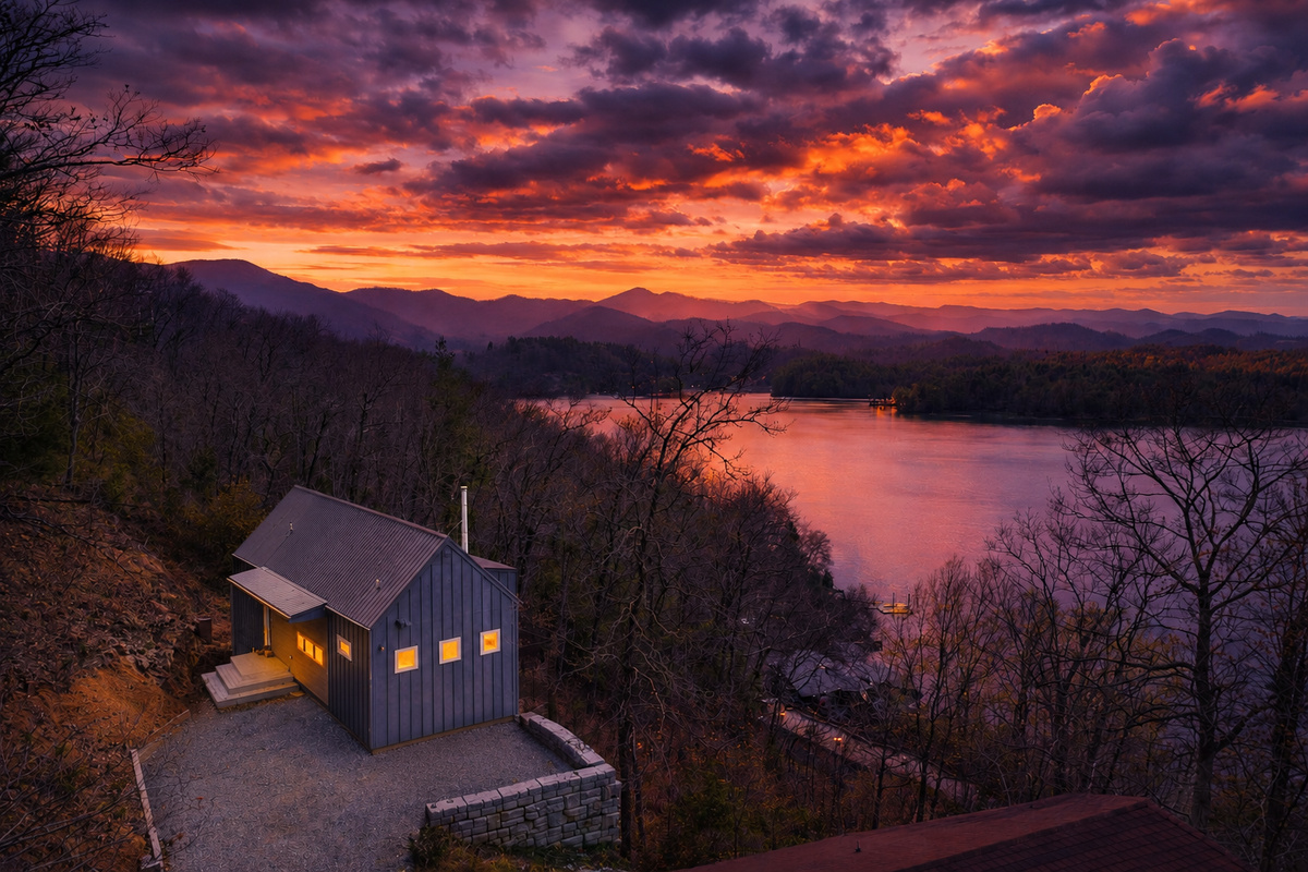 Sunset views from Hidden Point House overlooking beautiful Lake Santeetlah.
