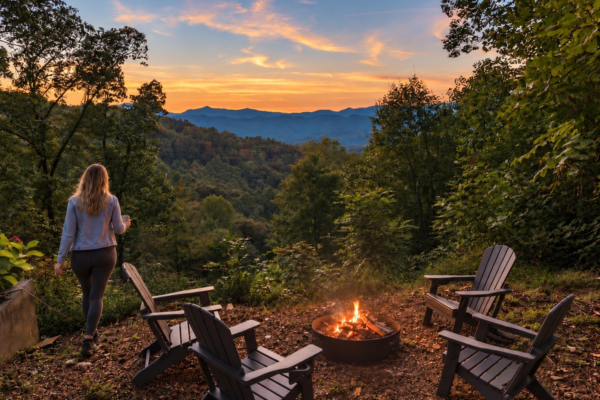 The fire-pit area offers the perfect setting to watch the sunset, roast s'mores, or simply unwind after a day of mountain adventures.