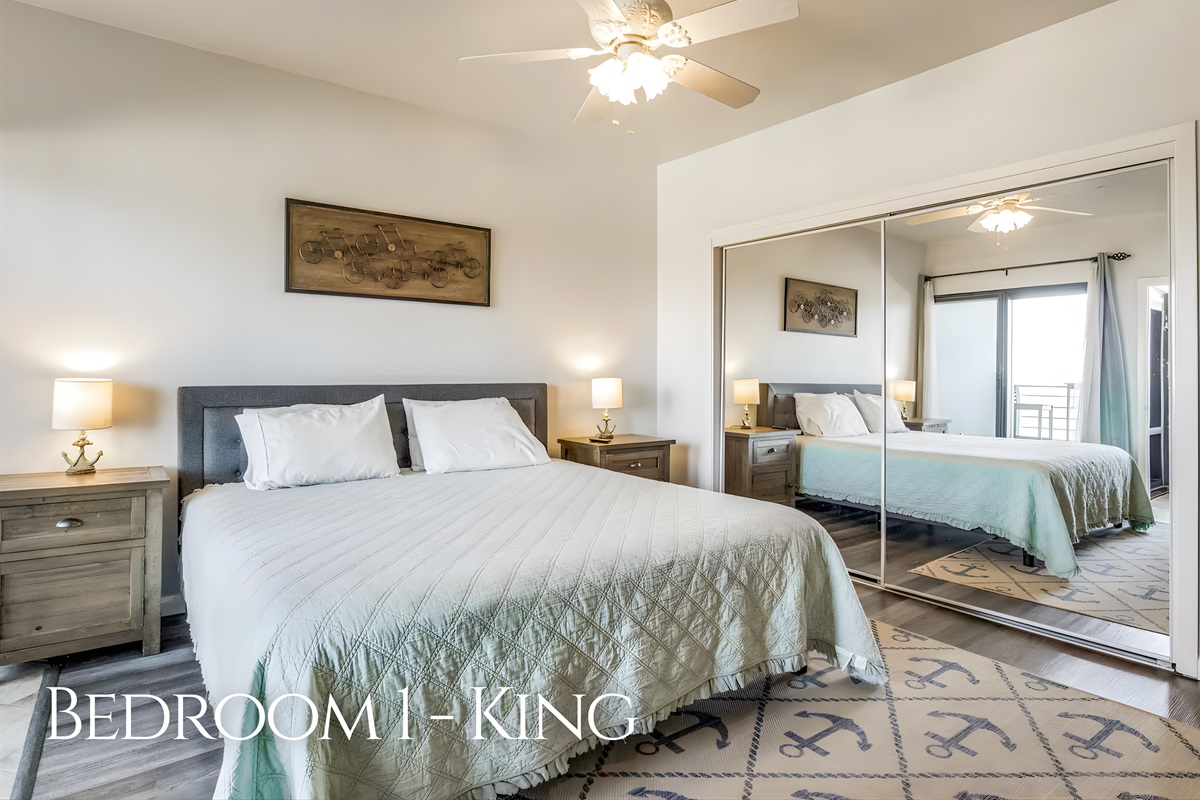 Retreat to the king bedroom, a calm and spacious place to rest and recharge.