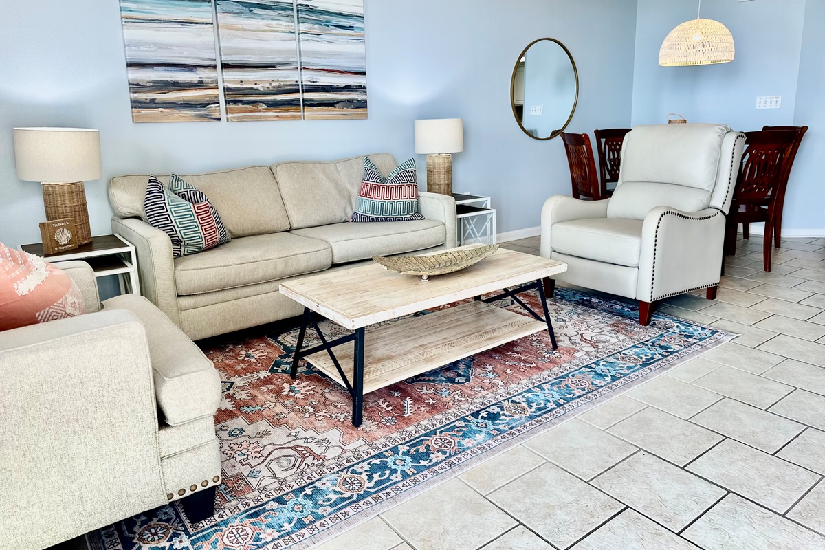 Have extra guests joining you? They'll hardly "rough it" on THIS new sofa sleeper with updated memory foam mattress. Linens are provided for you!