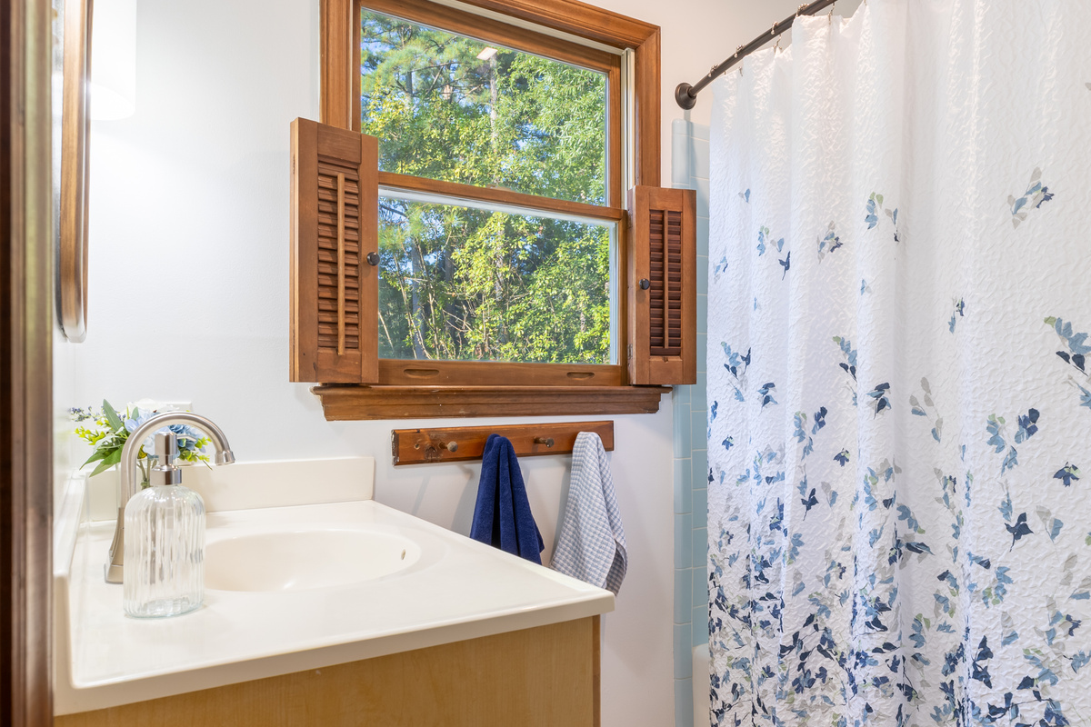 The hall bathroom has a shower/tub combination