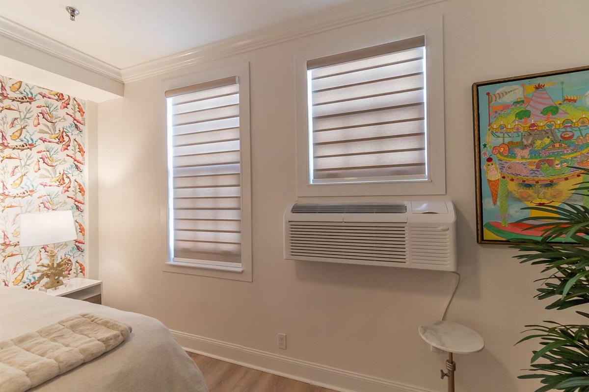 The Zebra blinds can be shut for total privacy for  a good night sleep.