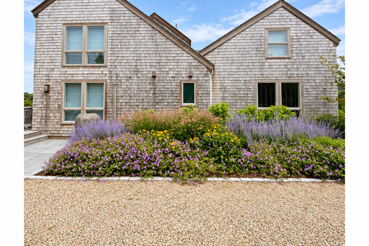 Shingled home with lavender gardens
