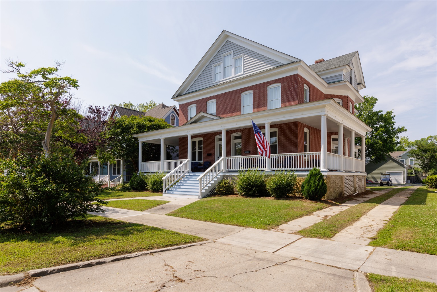 Guests can enjoy the large wrap around porch and its lounge furniture.