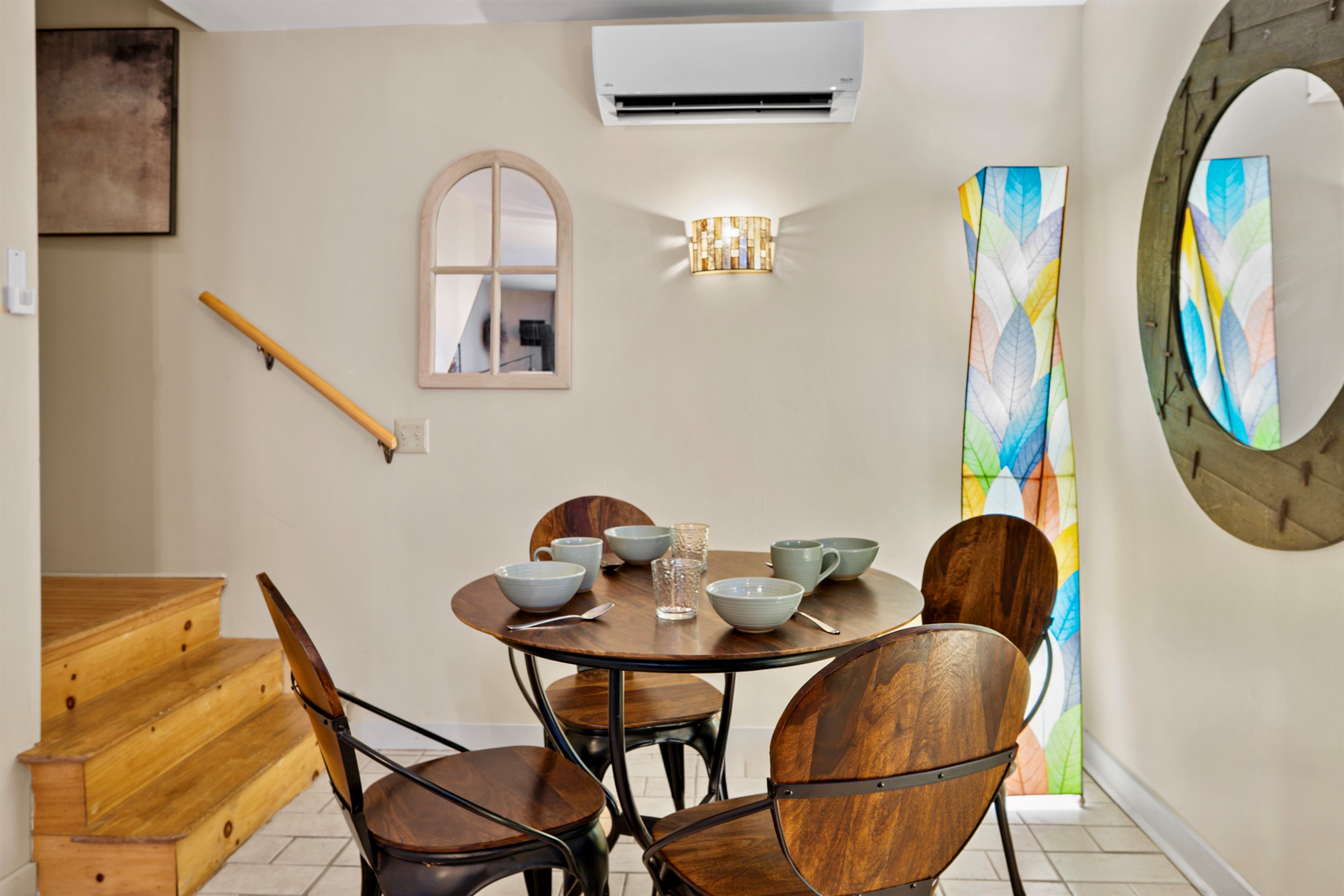 The dining table offers seating for four and is the perfect spot for planning your park adventures.