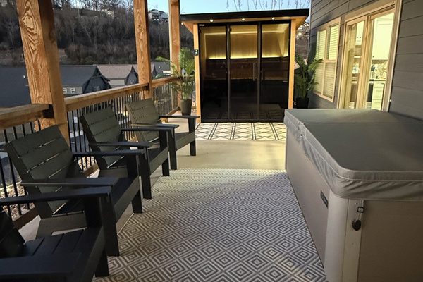 Patio with Swedish Sauna, Cold Plunge, and 7-person Hot Tub