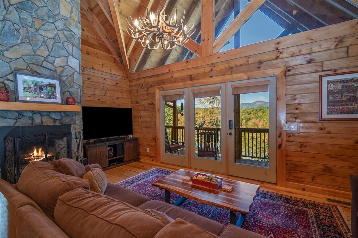 Living room with mountain view