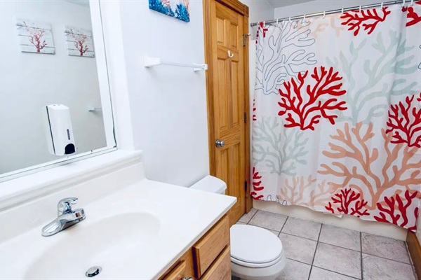 Bathroom 2 with coral theme.