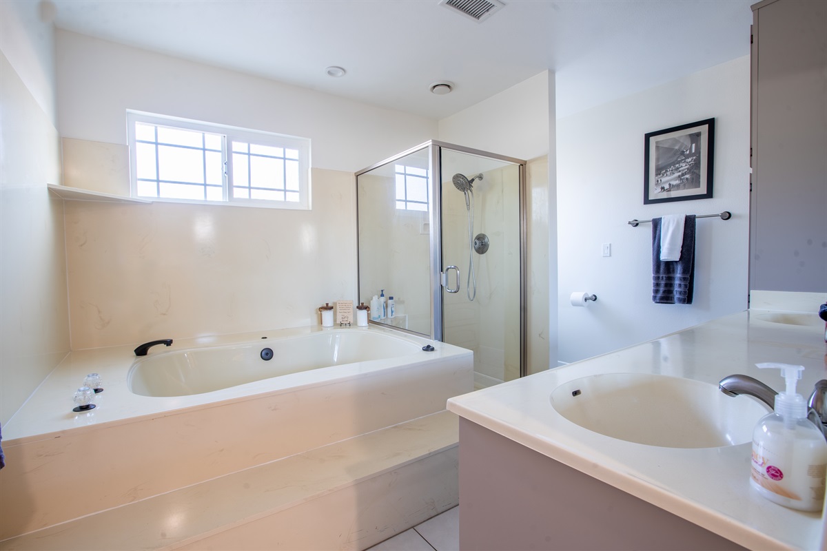Enjoy a Bubble Bath or a quick shower in the large master bathroom