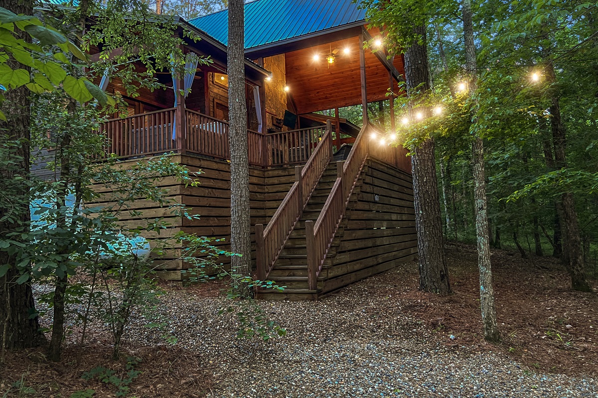 View of back deck from firepit area.