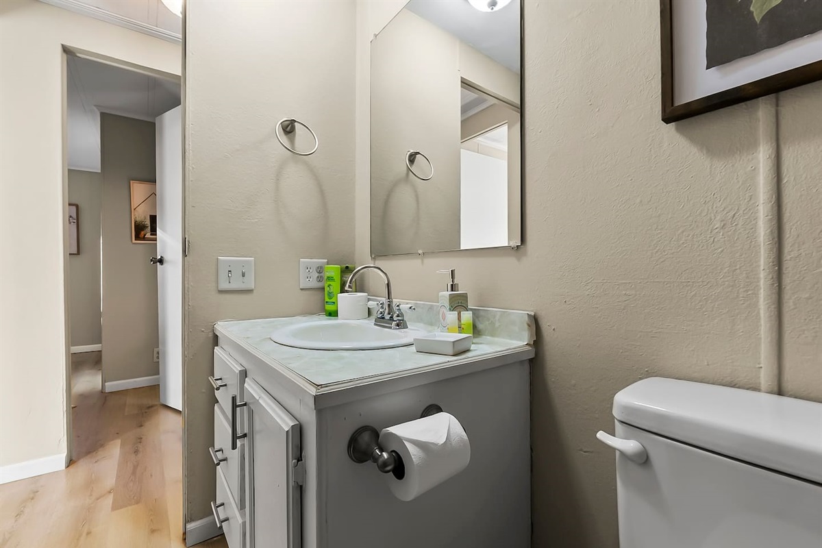 Convenient bathroom setup offering everything you need for comfort and ease.