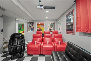 Movie Magic Awaits! – Step into our theater room and experience the ultimate cinematic adventure. Don't forget to grab some freshly popped popcorn from our popcorn maker!