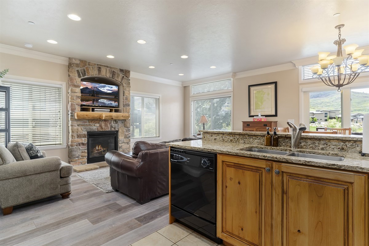 Spacious kitchen overlooking the living area, perfect for cooking, entertaining, and staying connected.