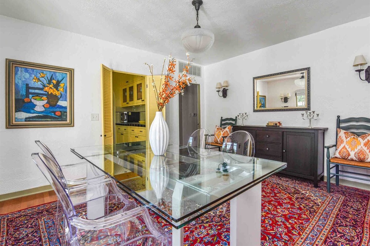 Large dining room adjacent to the kitchen. 