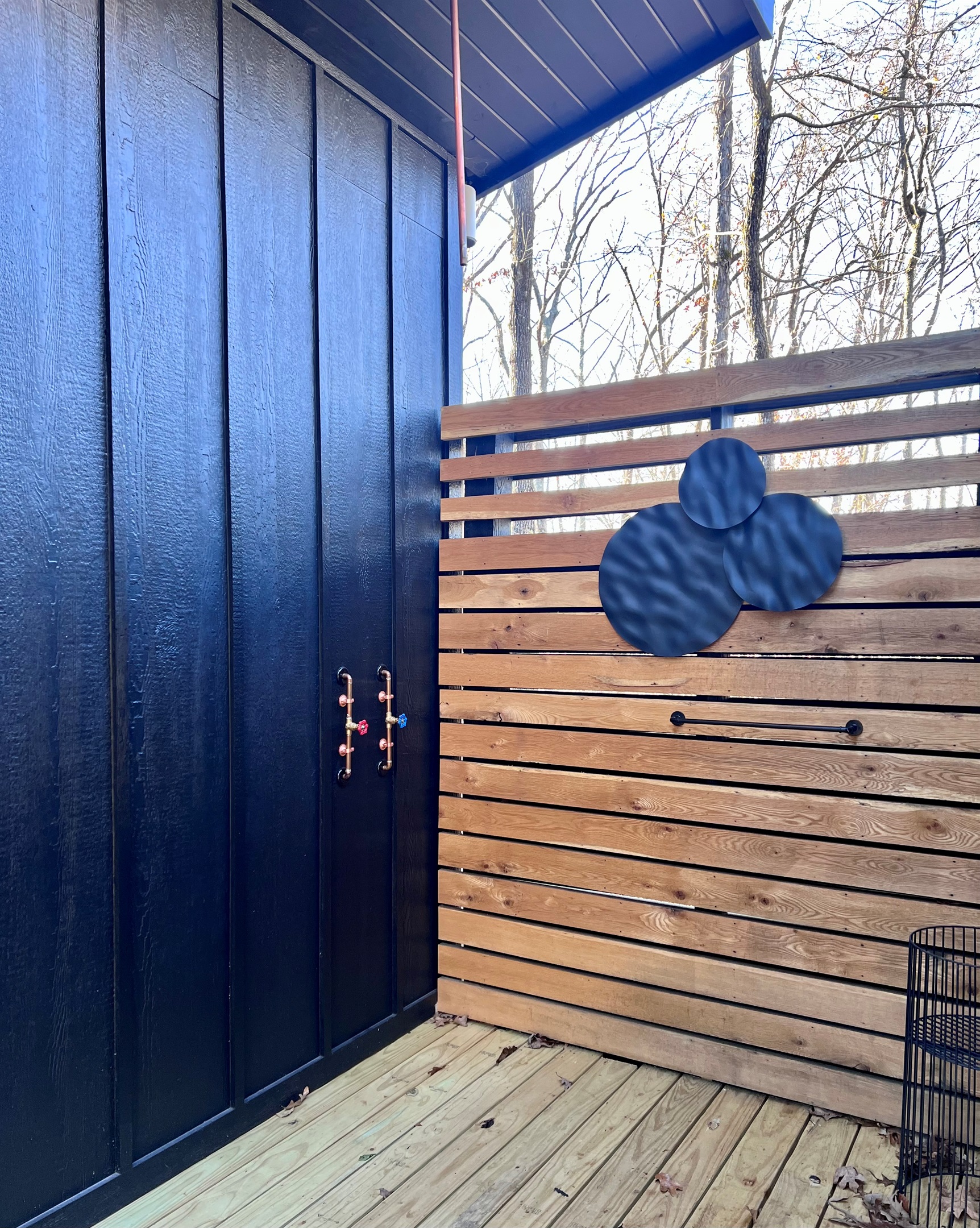 Outdoor shower open in warmer months.