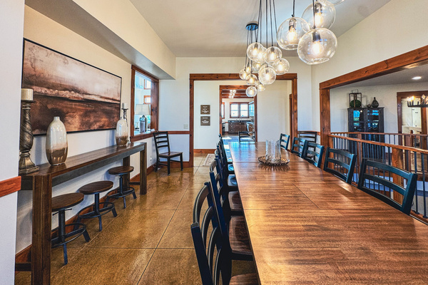 Dining room with a large table for group meals.
