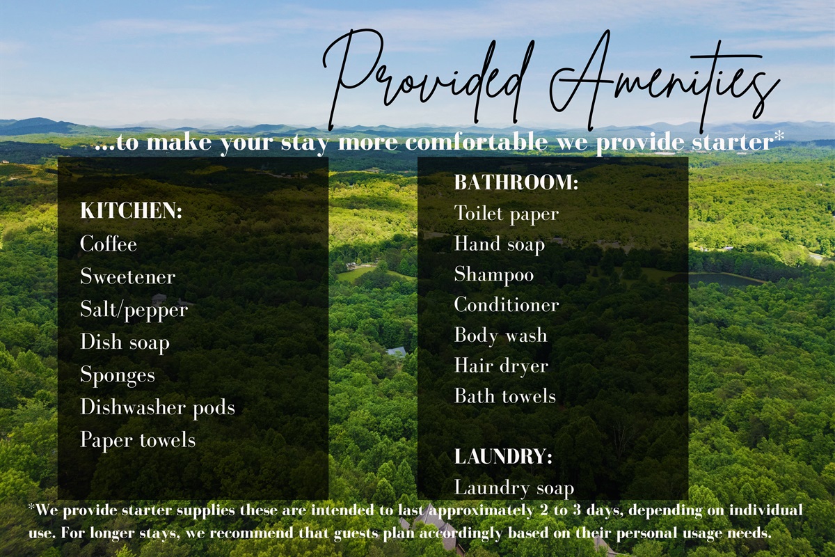 Enjoy the comforts of home with our amenities. From the kitchen to the bathroom and laundry room, we&rsquo;ve provided everything you need for a relaxing and convenient stay.