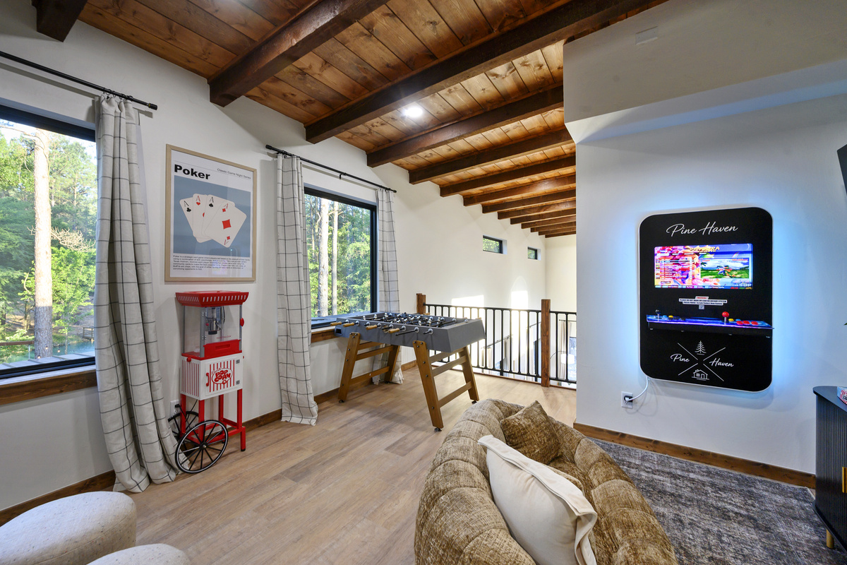 An arcade game adds even more fun to the game loft, perfect for a little friendly competition between adventures.
