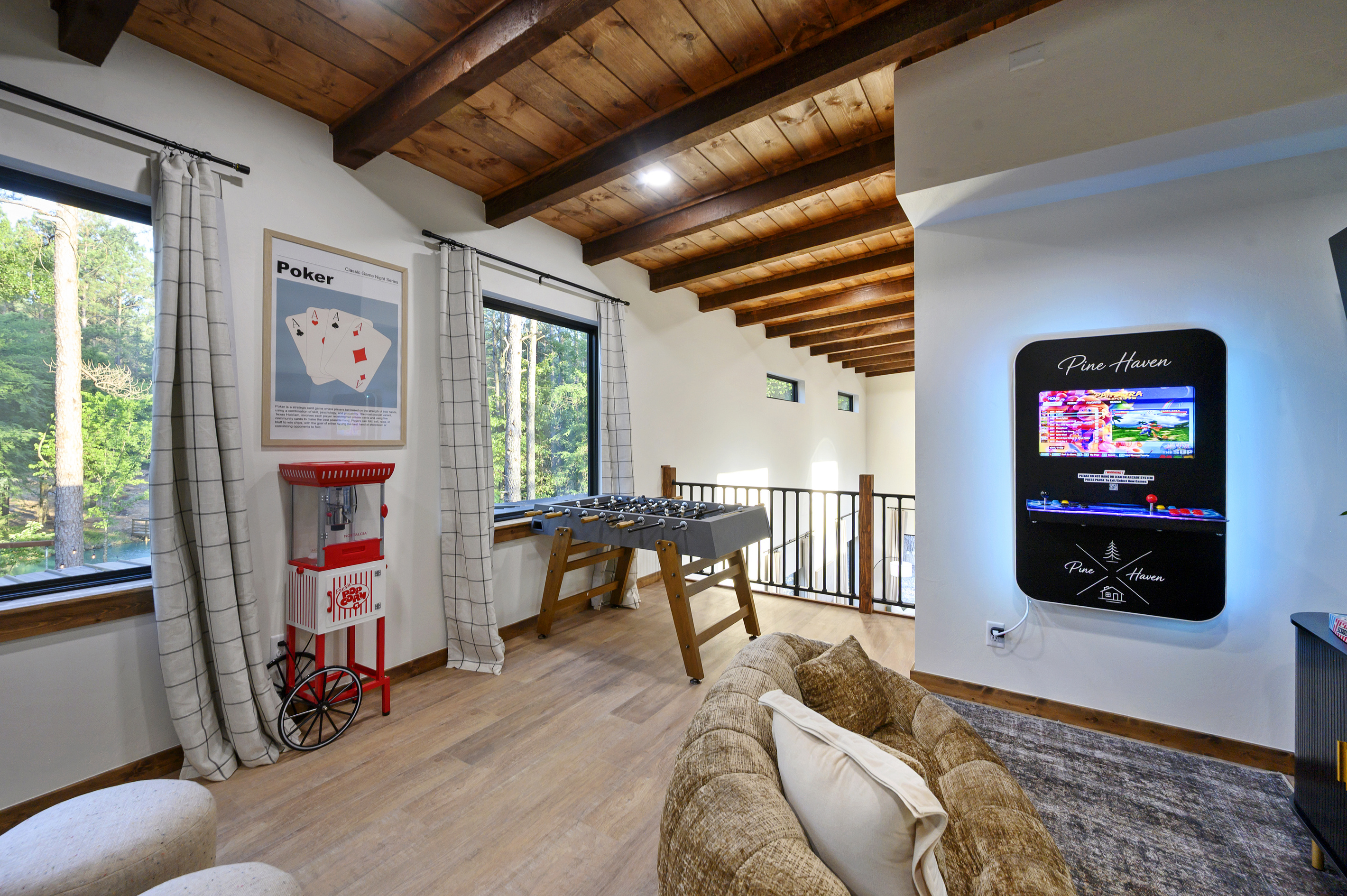 An arcade game adds even more fun to the game loft, perfect for a little friendly competition between adventures.
