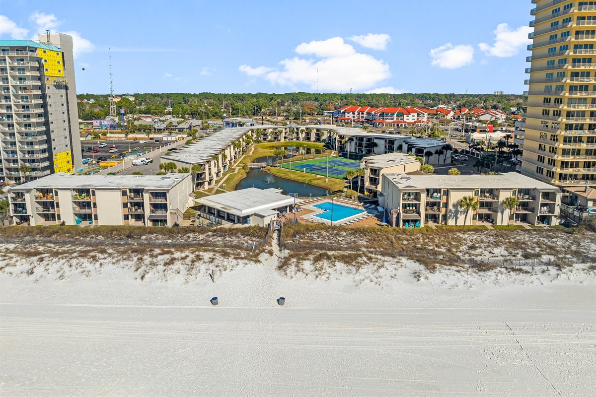 small, beachfront complex with less crowds to fight for space in the sand